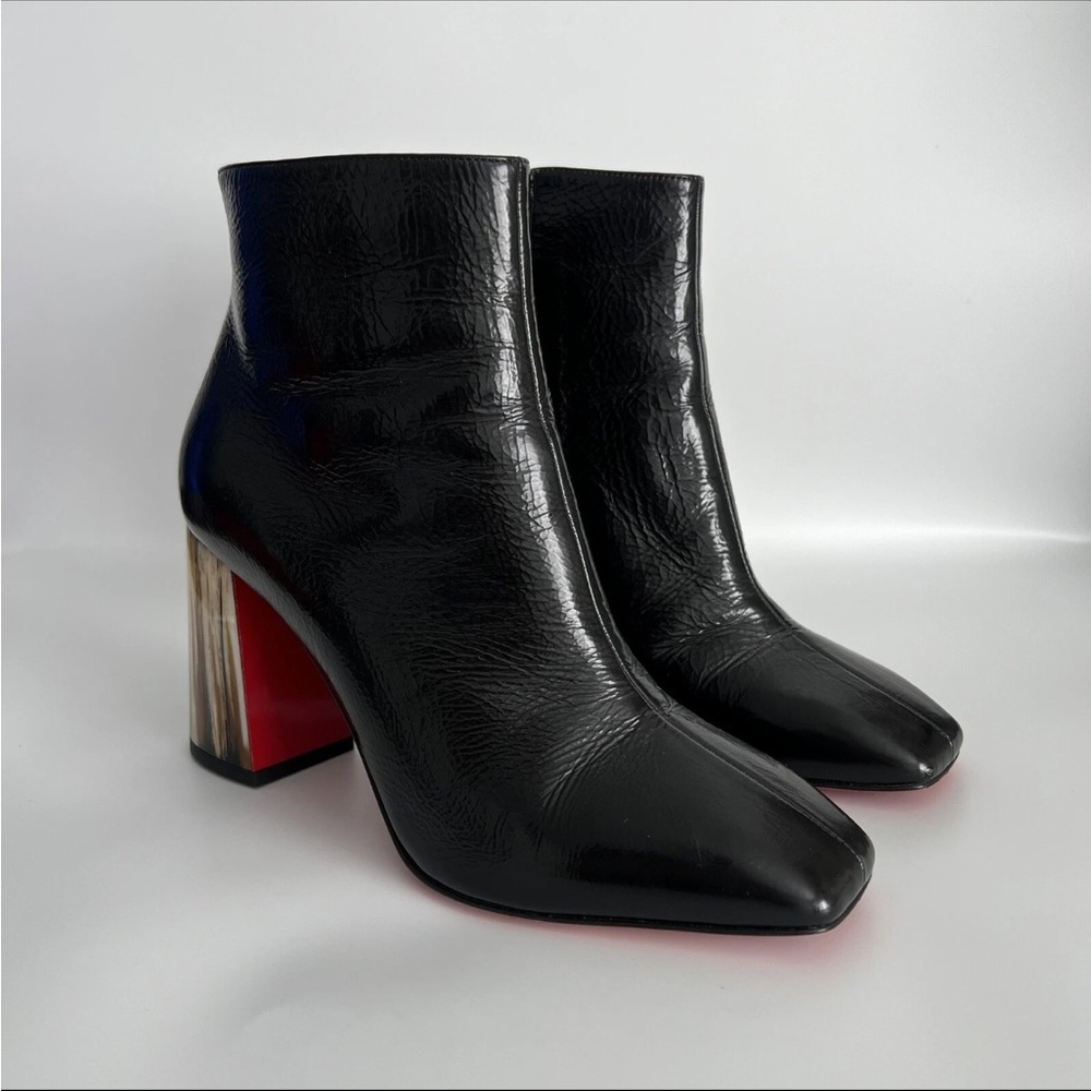 Christian Louboutin Hilconico Patent Leather Block Heel Ankle Booties 39.5